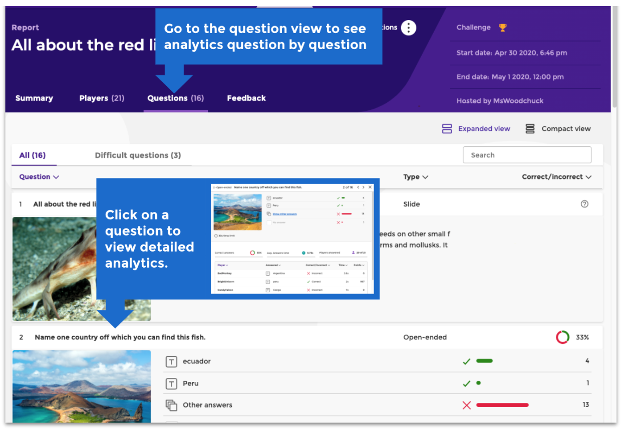 Kahoot! quiz reports Help Center