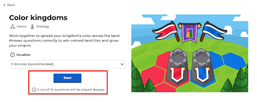 ¡Reinos de colores Kahoot! modo de juego