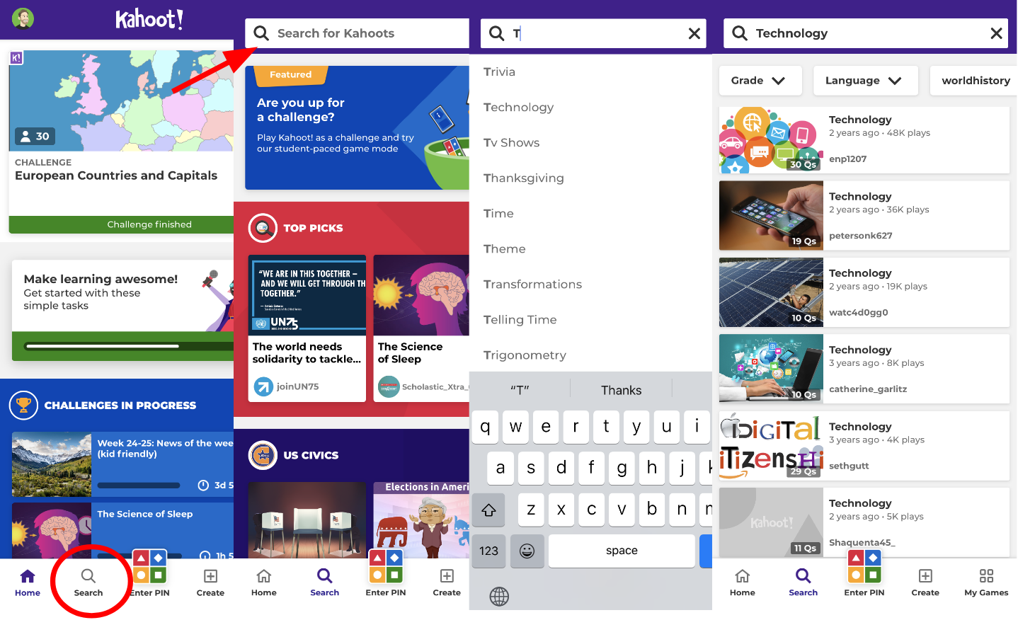 How to find kahoots in the mobile app – Help and Support Center