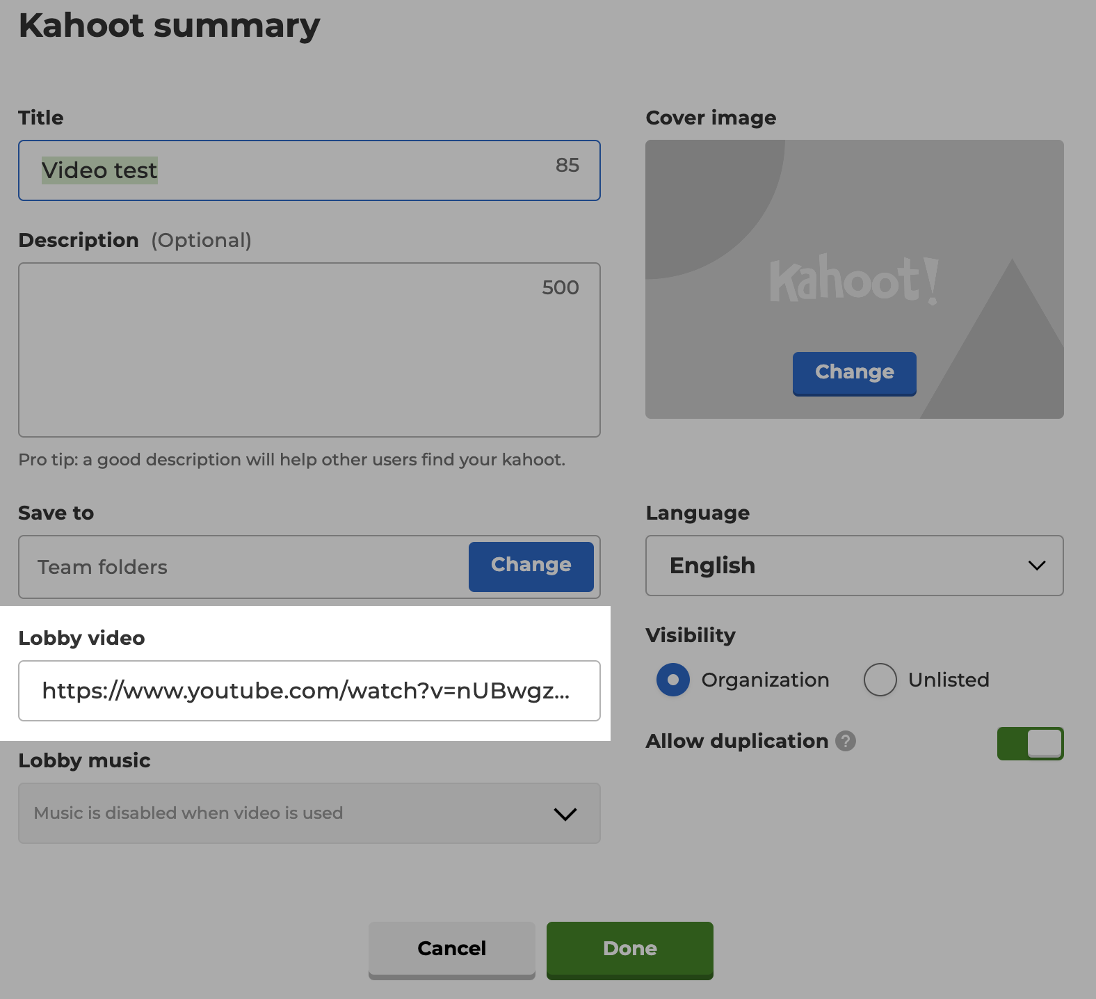 how to add a video to kahoot